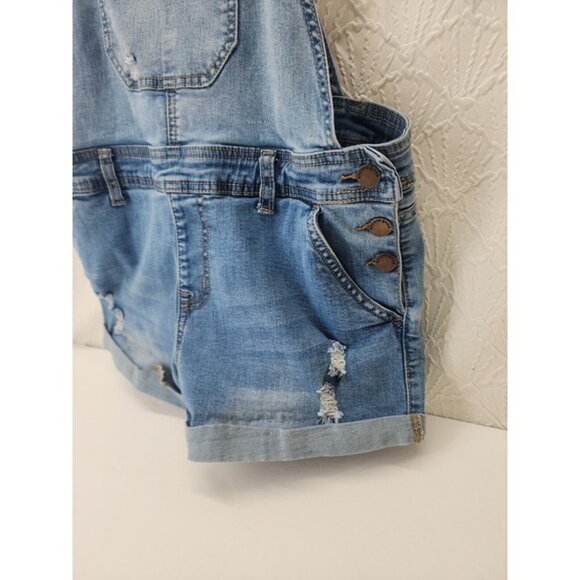 Encore Women's Denim Shortalls with Stretch Size 11 distressed adjustable strap - Picture 2 of 8